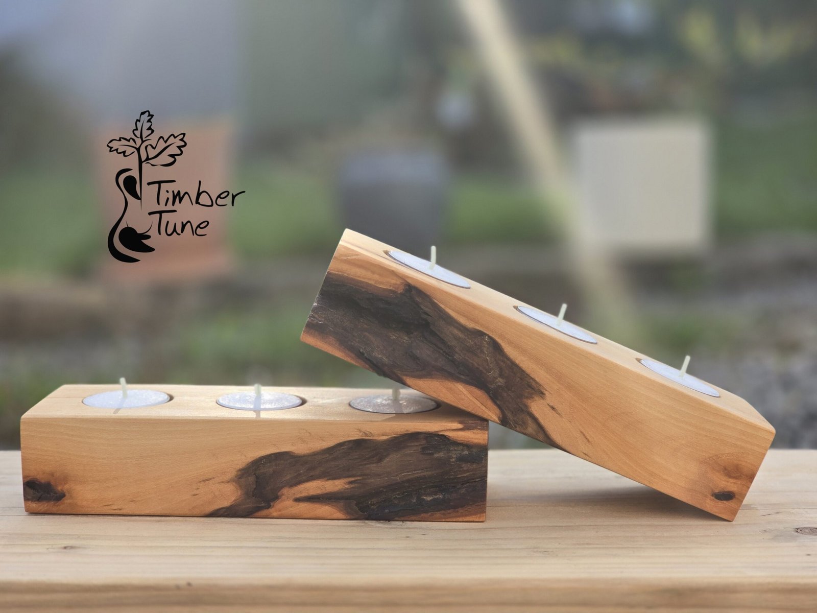 Rustic Live Edge Wood Candle Holder, Triple Tealight, Handcrafted Home Decor Gift