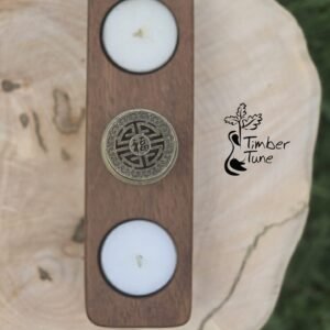 Handmade Wooden Tealight Holder with Incense Burner, Chinese 福 Good Fortune Symbol