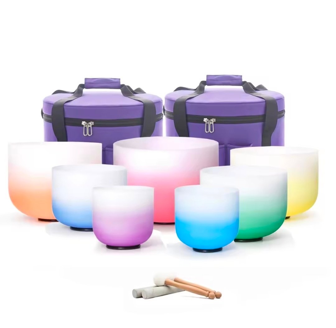Chakra Crystal Singing Bowl Set of 7, Frosted Quartz Bowls 6-12", Made to Order - obrazek 7