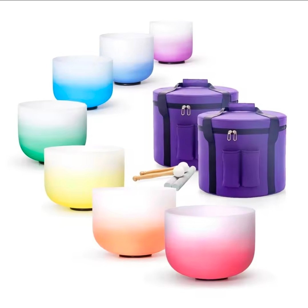 Chakra Crystal Singing Bowl Set of 7, Frosted Quartz Bowls 6-12", Made to Order - obrazek 5