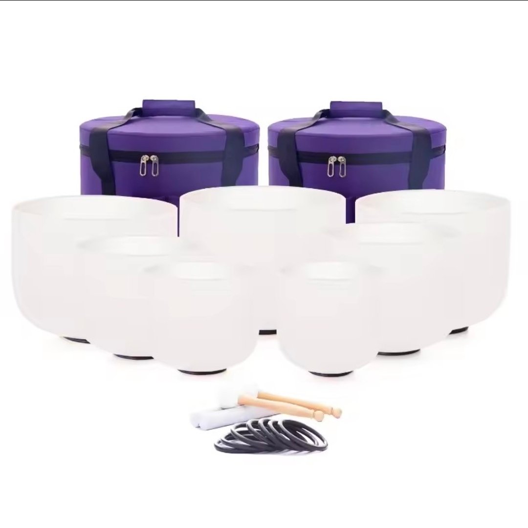 Chakra Crystal Singing Bowl Set of 7, Frosted Quartz Bowls 6-12", Made to Order - obrazek 3