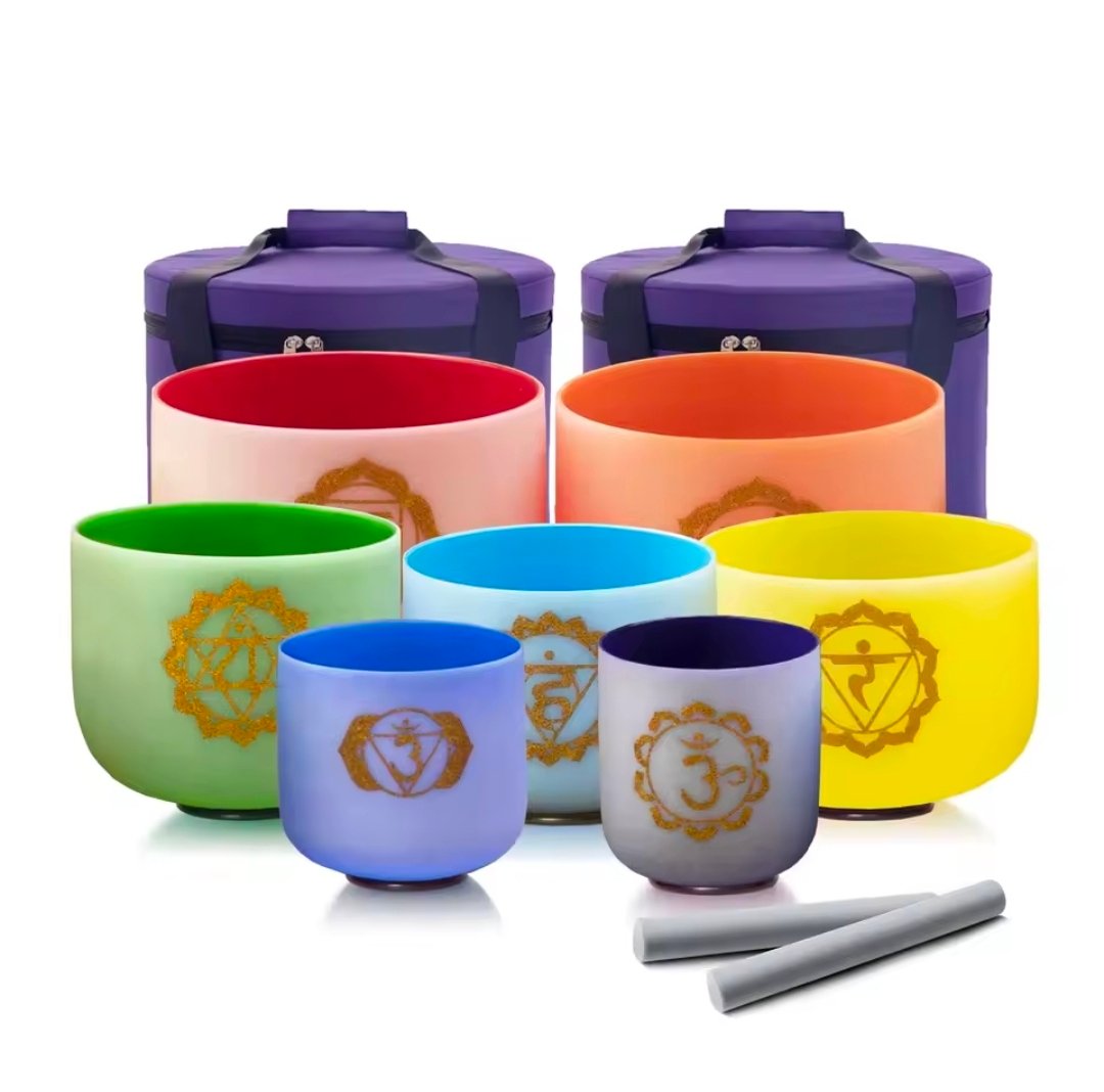 Chakra Crystal Singing Bowl Set of 7, Frosted Quartz Bowls 6-12", Made to Order - obrazek 8