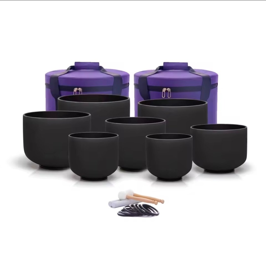 Matte Black Chakra Singing Bowls Set (C-D-E-F-G-A-B), Sound Healing & Meditation, Handmade to Order