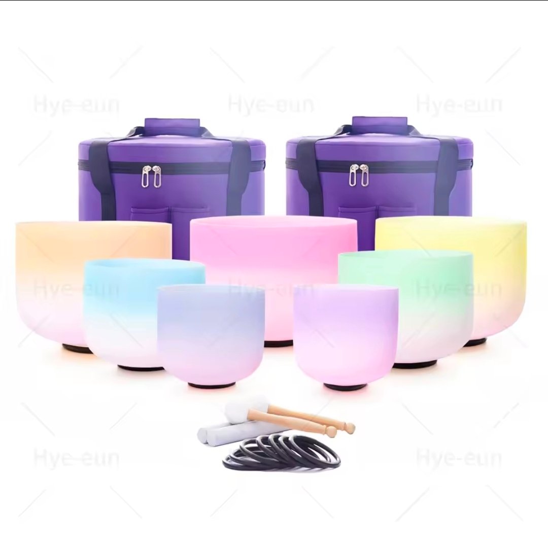 Chakra Crystal Singing Bowl Set of 7, Frosted Quartz Bowls 6-12", Made to Order - obrazek 2