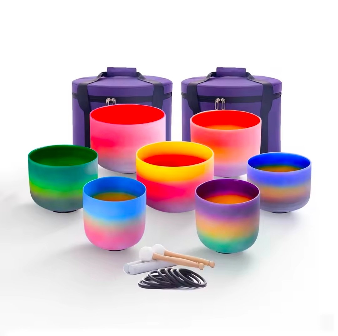 Chakra Crystal Singing Bowl Set of 7, Frosted Quartz Bowls 6-12", Made to Order - obrazek 4