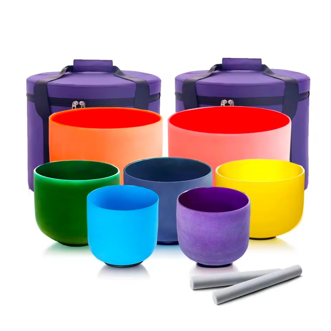 Chakra Crystal Singing Bowl Set of 7, Frosted Quartz Bowls 6-12", Made to Order